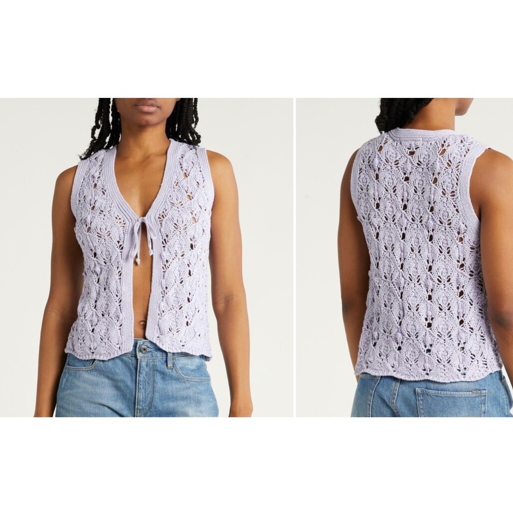 Cottage core  Purple Crochet Lace Tie Front Vest M boho whimsi fairy Y2K dainty